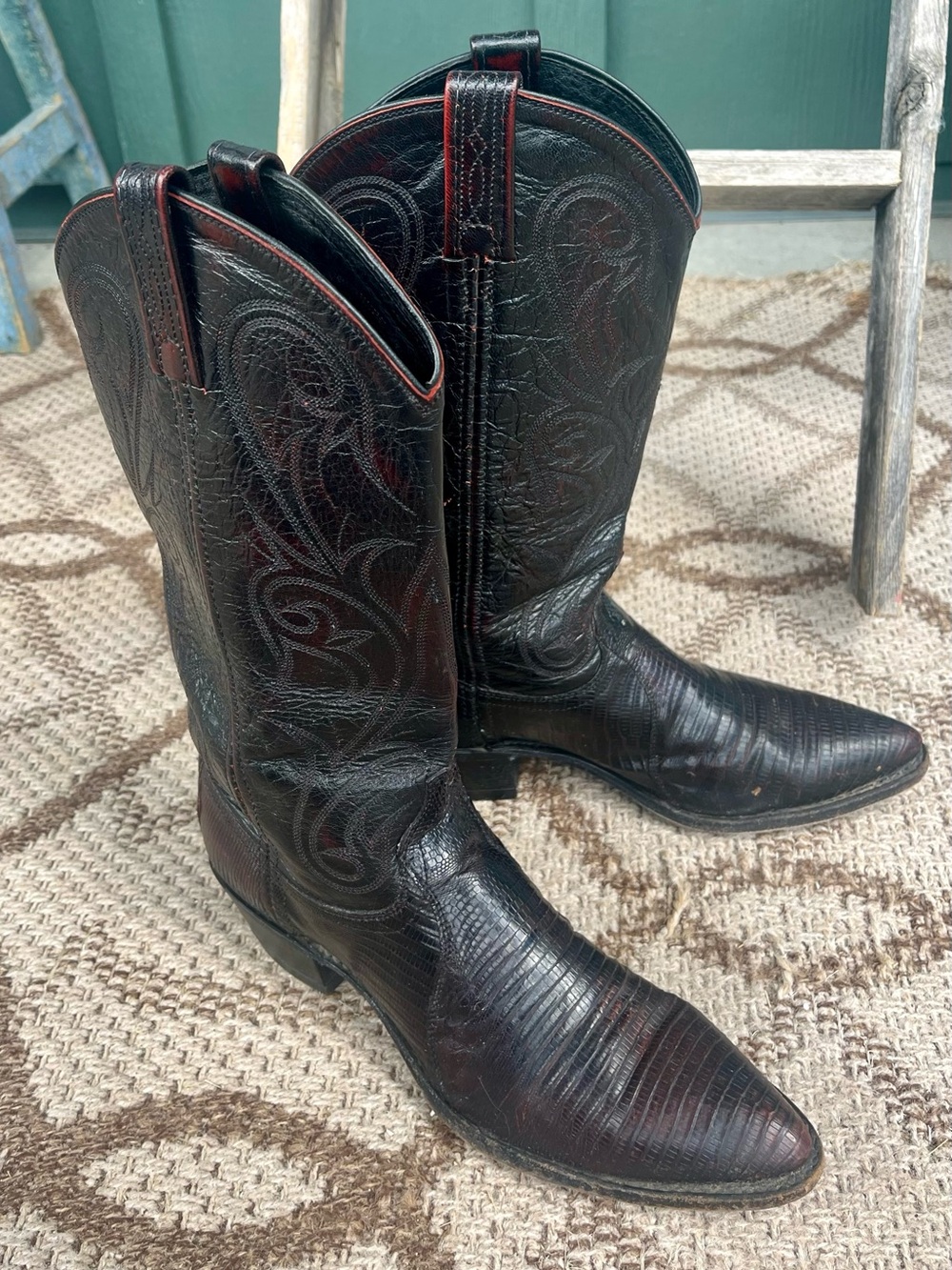 Dan Post Black Cherry Teju Lizard Cowboy Boots Men’s 8M Western Vintage